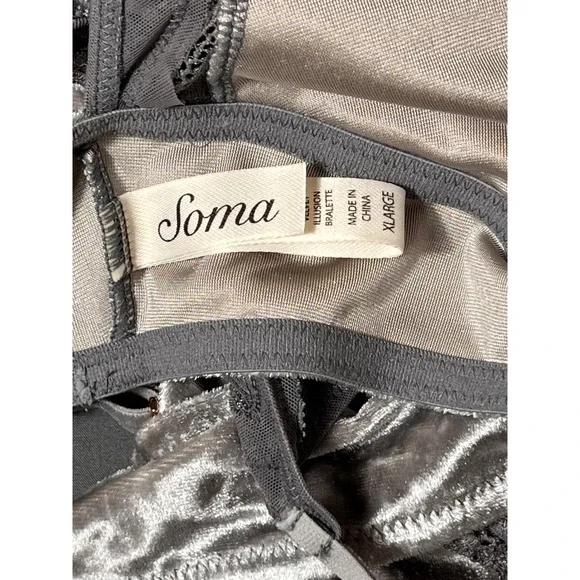 Soma XL Velvet Illusion Silver Velvet Lace Trim Bralette Soft Lingerie‎ - Picture 6 of 9
